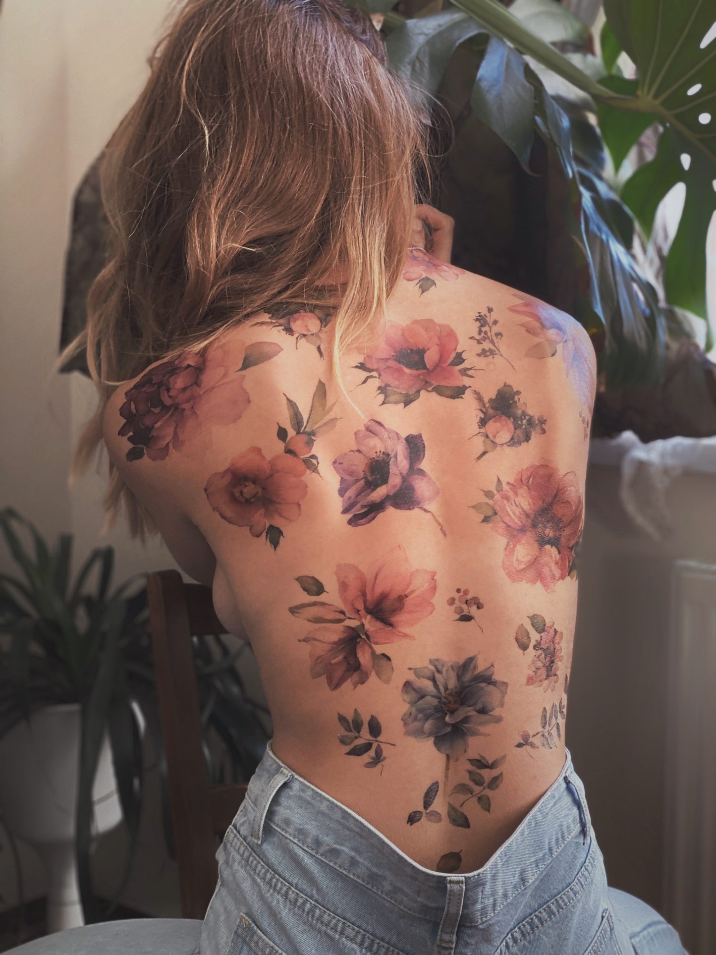 Temporary tattoo "Watercolor colored flowers"