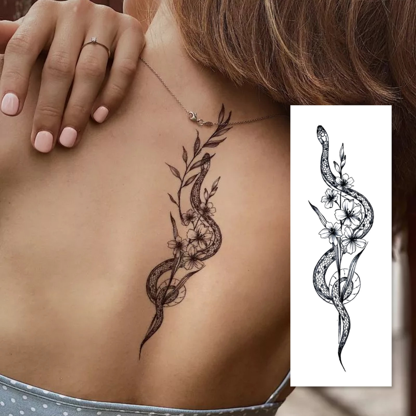 Temporary tattoo "Flowers and reptiles"