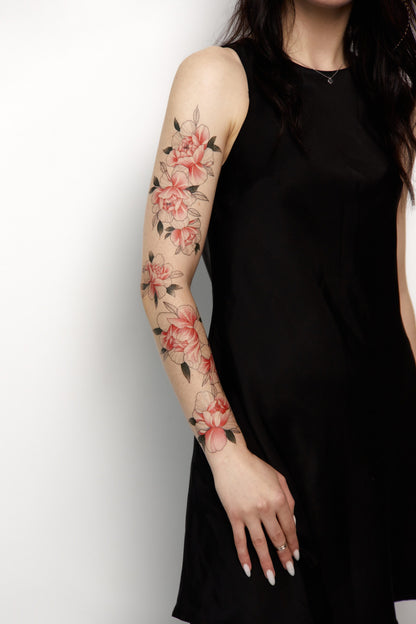 Temporary tattoo "Pink Peonies Tattoo Sleeve"